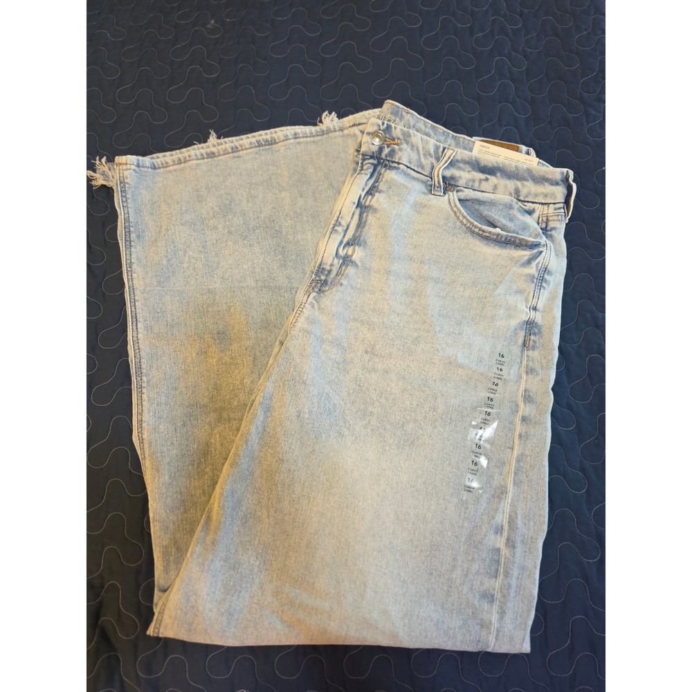 American Eagle Curvy Dreamy Drape Super High Rise Baggy Wide Leg Jeans 16 Long